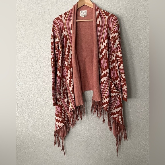 Billabong Sweaters - Billa Bong Bohemian Fringe Open Cardigan Sweater Size Small- Pink and Brown